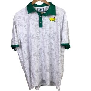 2024 Masters Hit Promotional White Green Botanical Trees Polo Short Shirt Large